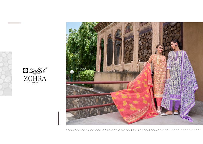 Zohra Vol 3 By Zulfat Cotton Printed Designer Dress Material Wholesale Shop In Surat
